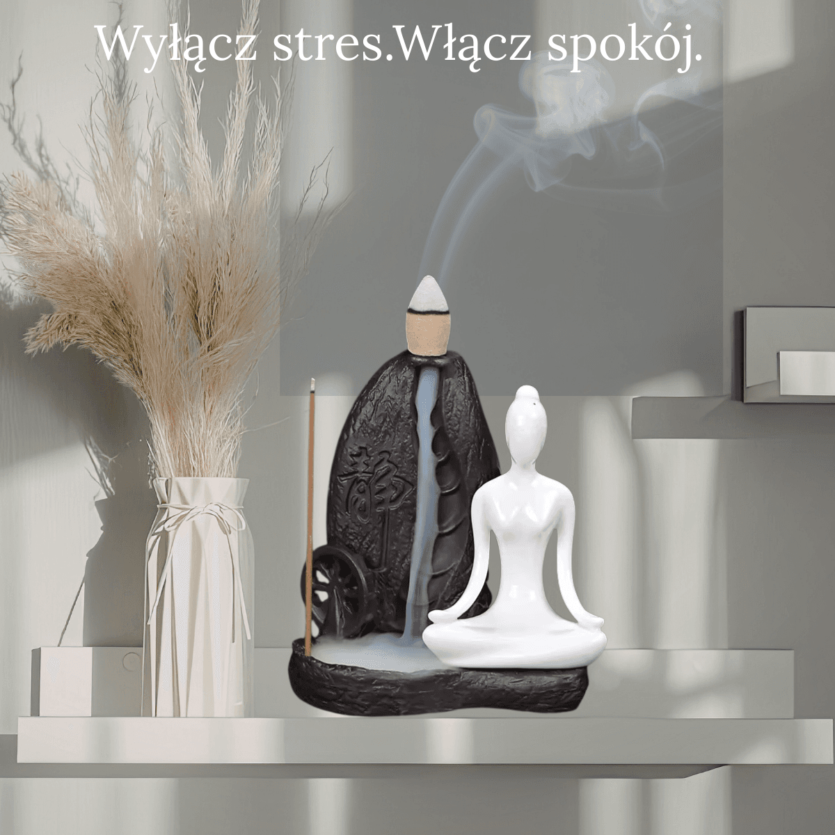 Kadzielnica backflow „Yoga Girl” – ceramiczny kominek + 20 stożków, uchwyt na patyczki